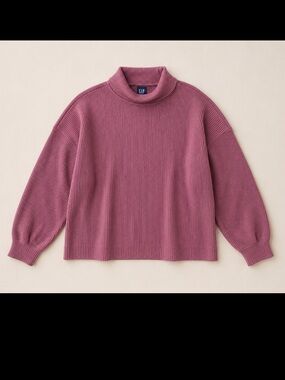GAP Chunky Waffle Knit Turtleneck Sweater Mauve Pink Large Tall Oversized Office